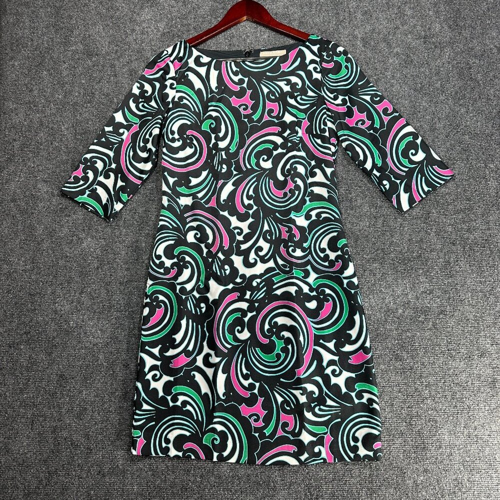 Banana Republic Dress Womens 0 Shift Bold Print 3/4 Sleeve Back Zipper Lined